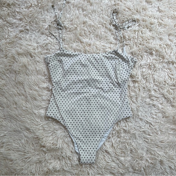 Vitamin A Valentina One Piece Swimsuit in Rumba Dots white SZ S ties straps - Picture 1 of 5